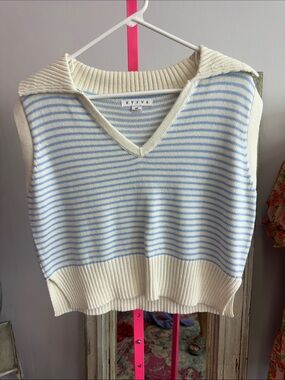 HYFVE Cream and Light Blue Striped Knit Crop Sweater Vest